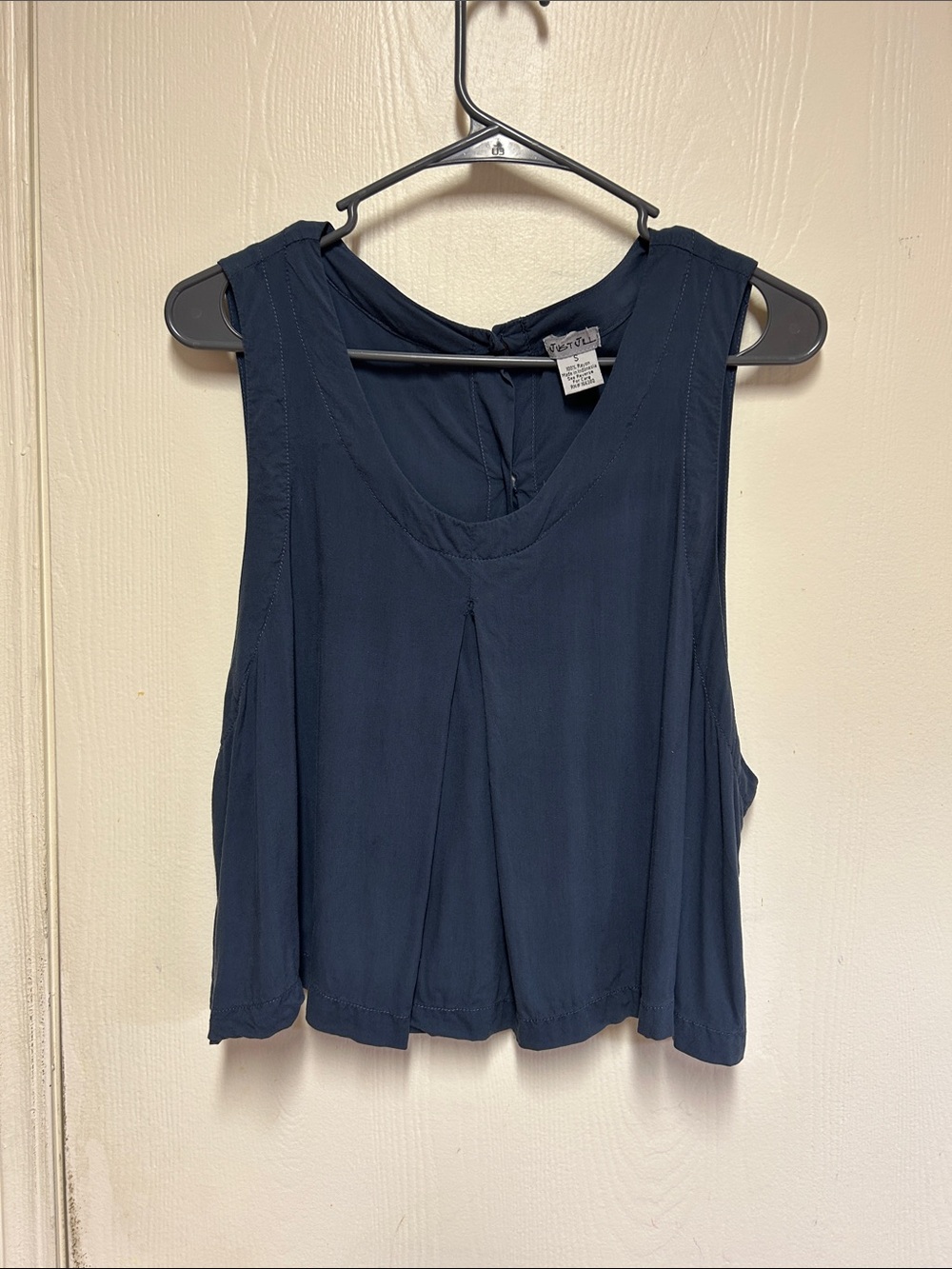 Sleeveless Navy Pleated Front Tank Top